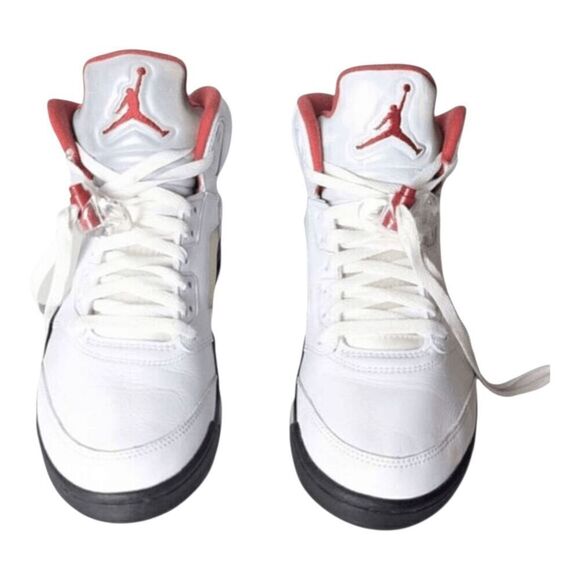 NIKE Air Jordan 5 Retro \'Fire Red Silver Tongue\' Sneakers Size 8